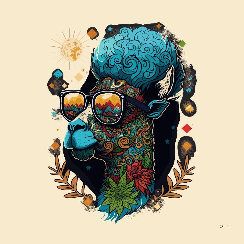 Psychedelic Lama: Ein cooler Weed-Kopf mit lebendigem Oder