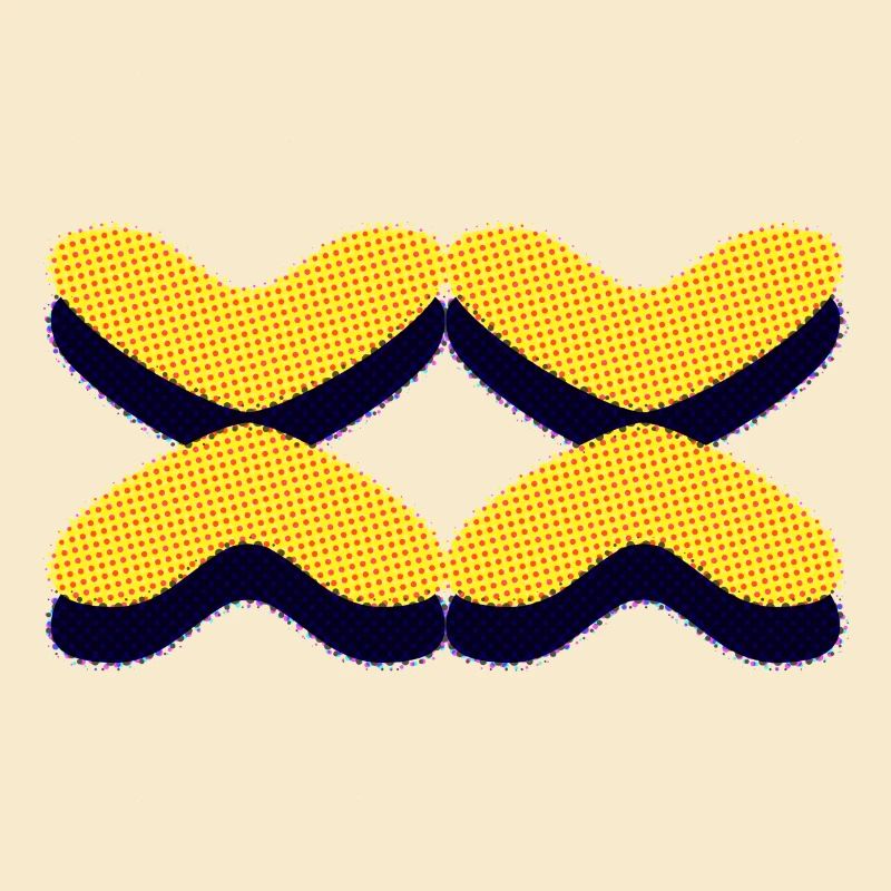 Four pattern shapes in yellow with black background green
