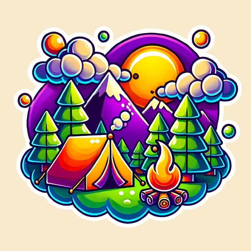 Funny Camping Mountains Tent Scene