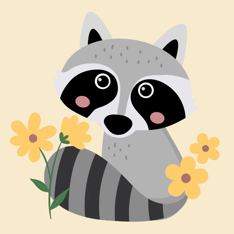 Kleiner Waschbär mit Blumen