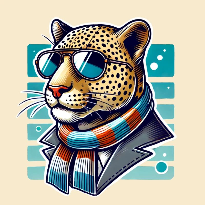 Léopard élégant avec lunettes et écharpe – Cool
