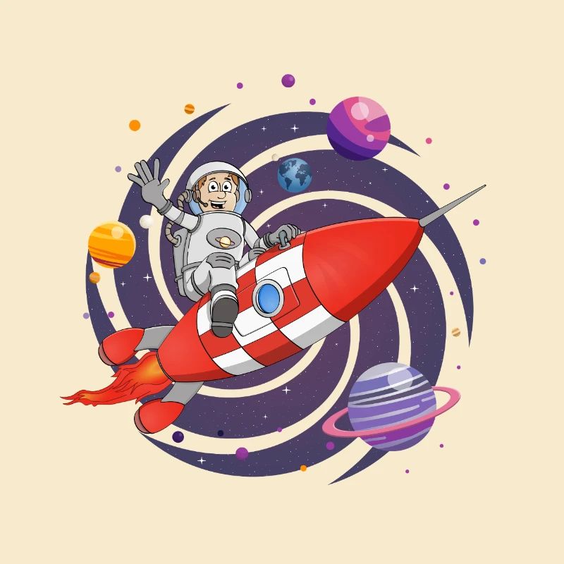 L’astronaute et la fusée rouge dans l’espace.