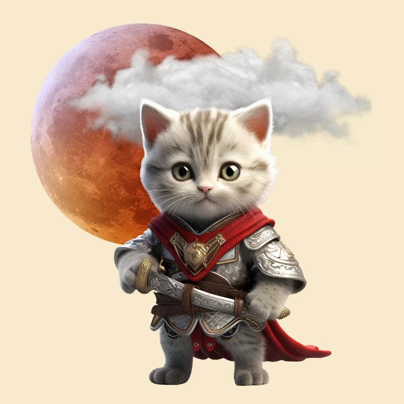 Knight Kitten Under Lunar Moon