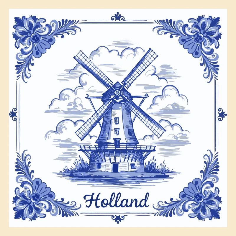 Delft blue windmill tile