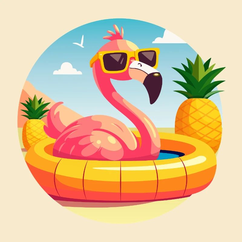 Flamingo and Pineapple Cute Vector Drawing