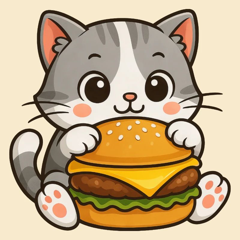 Chat si mignon hamburger restauration rapide nourriture de dessin animé