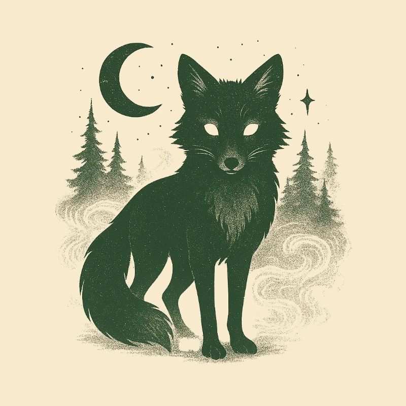 Mystical forest fox at moonlit night