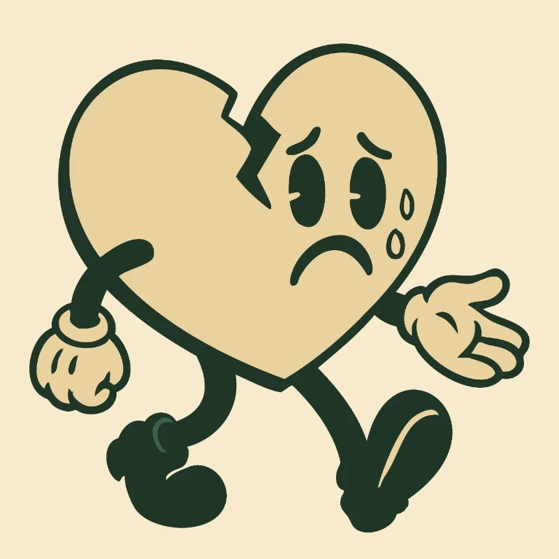 Broken heart with sad expression