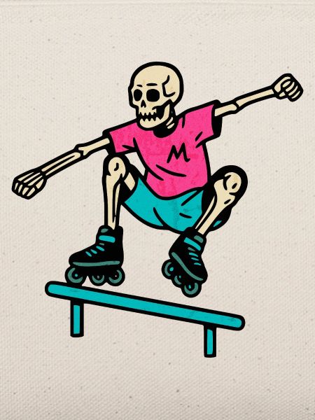 Neon Skelett grindet auf Inline-Skates