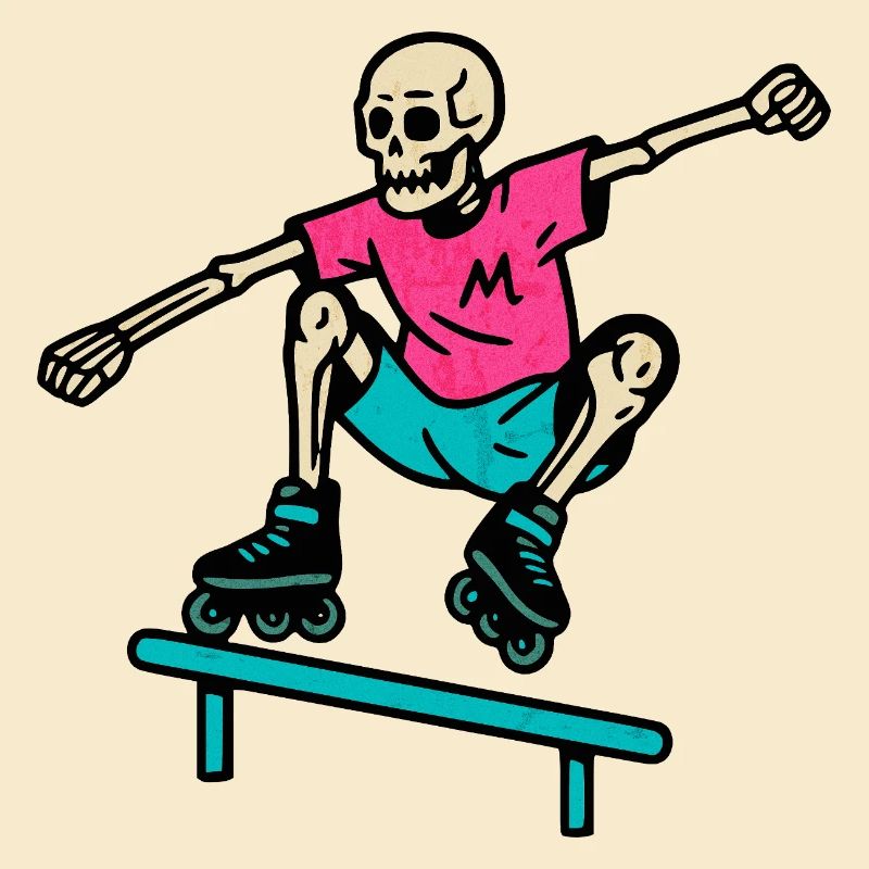 Neon Skelett grindet auf Inline-Skates
