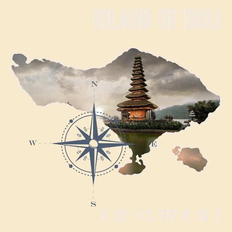 Bali Insel Umriss mit Tempel und Kompass