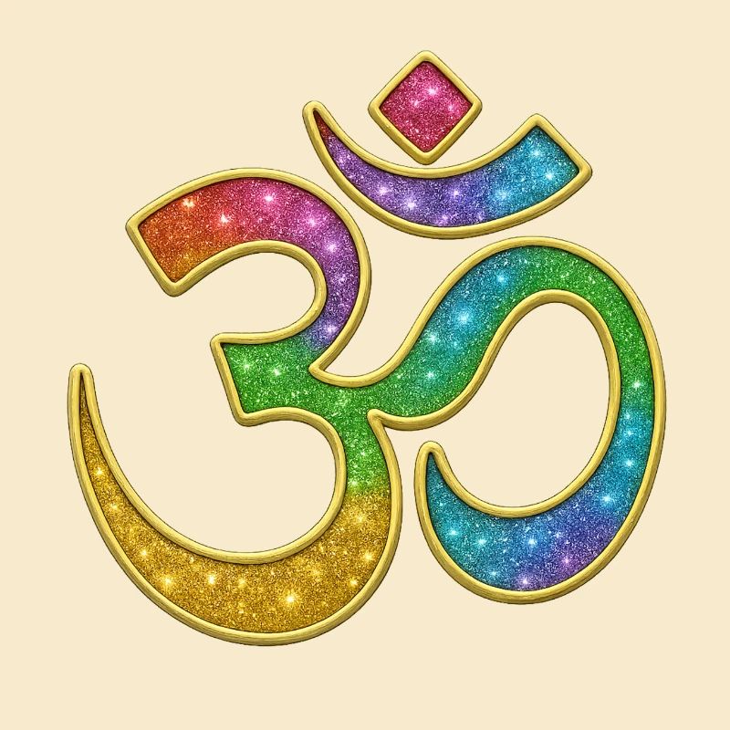 Regenbogen Om Symbol im Glitter-Design