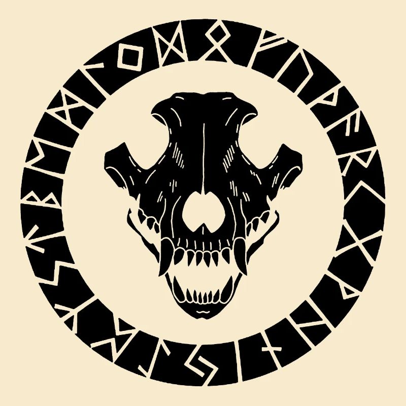 Schwarzer Wikinger Wolf Schädel