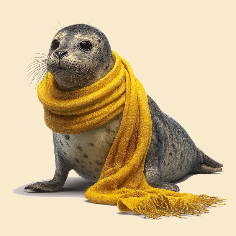 Phoque mignon avec écharpe jaune