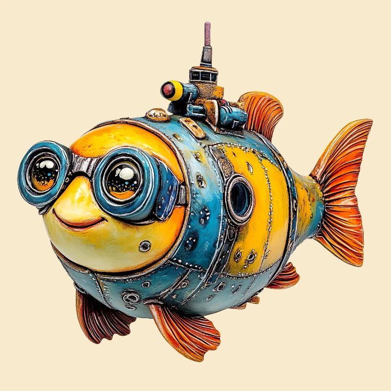 Steampunk fish with glasses