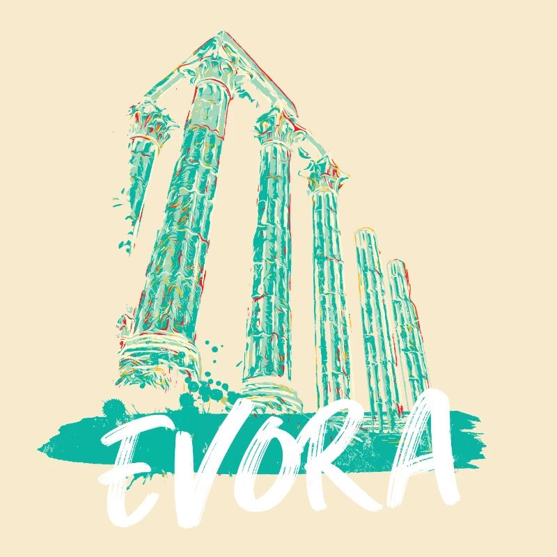 Illustration en turquoise du temple romain d’Évora