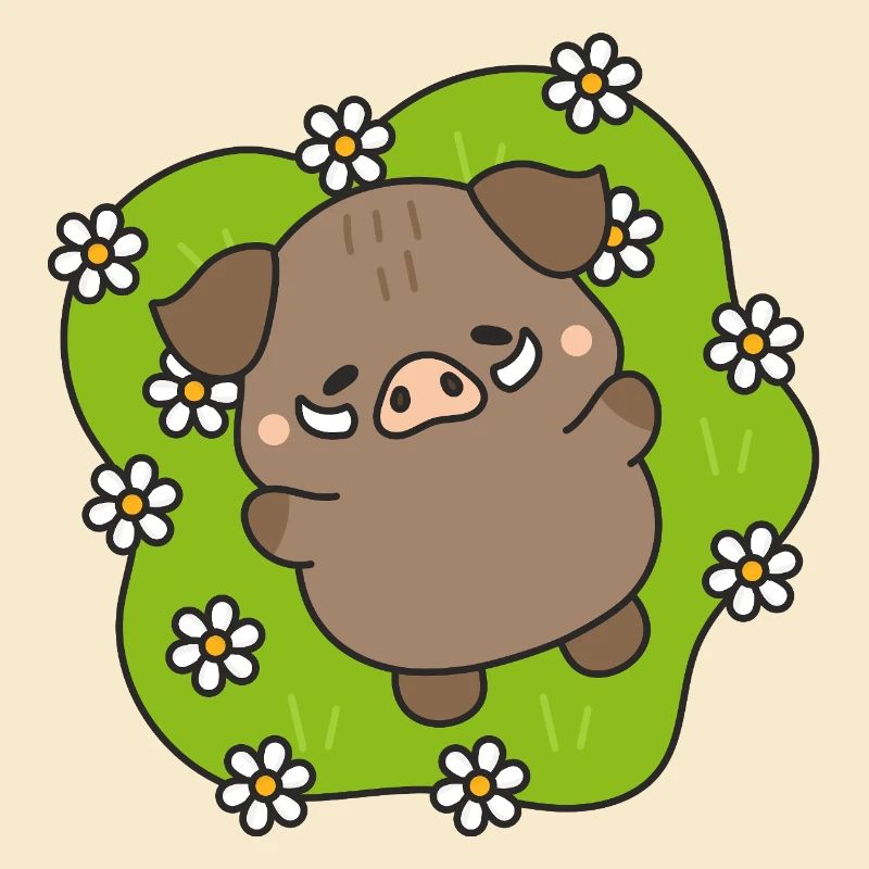 Fröhliches Schwein unter Gänseblümchen