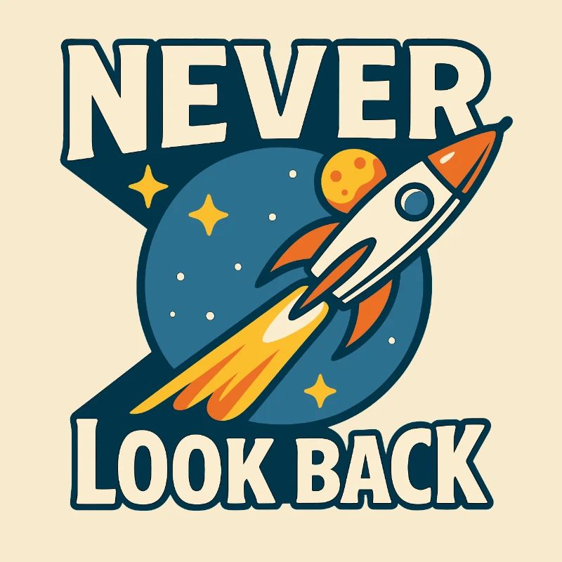 Never Look Back Rocket Motif Retro Space