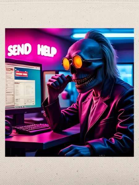 Cyberpunk Neon-Skull Hacker Send Help Design