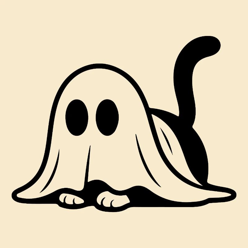Cat dressed as a ghost – cute Halloween motif