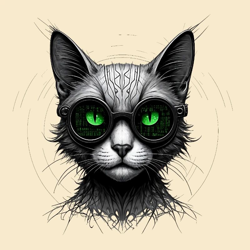 Green Eyes Computer Coder Geek Cat