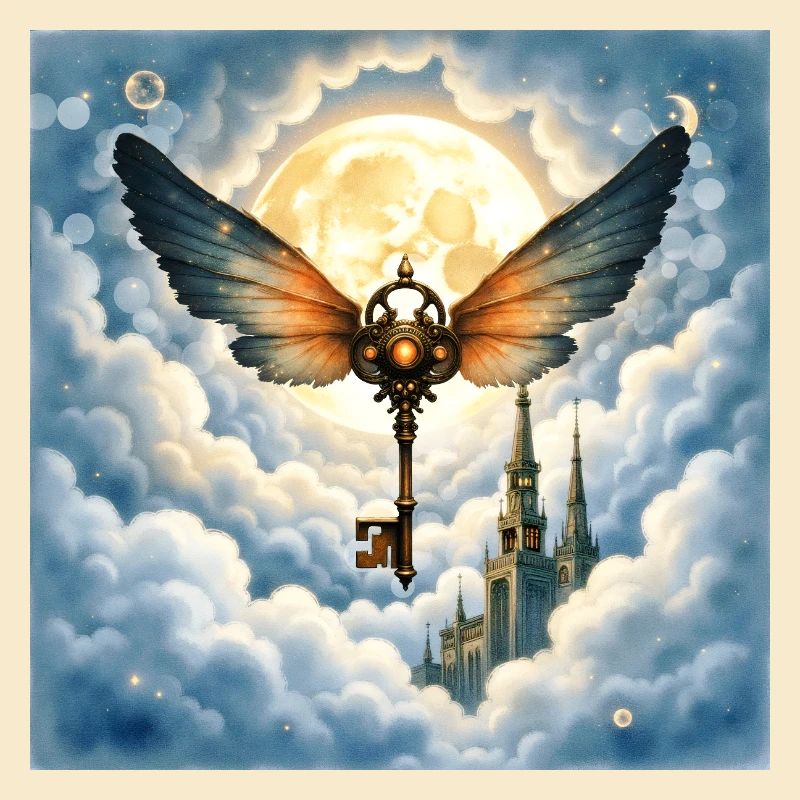 Winged Key in Night Sky