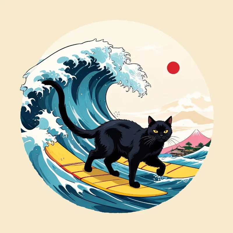 Black Cat Surfing Wave