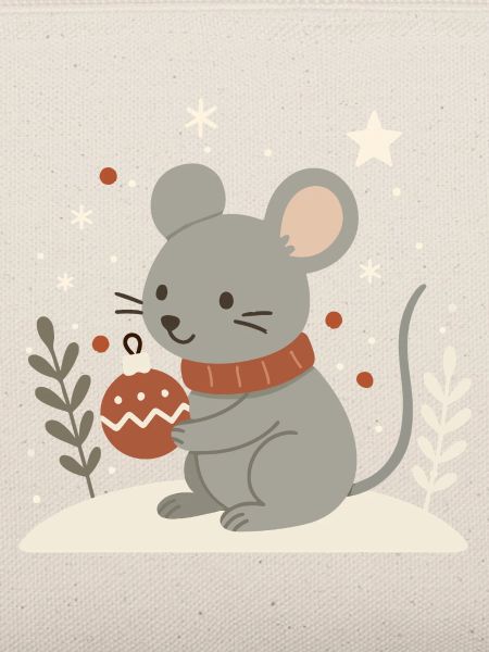 Winterliche Maus mit Weihnachtskugel – Tiermotiv