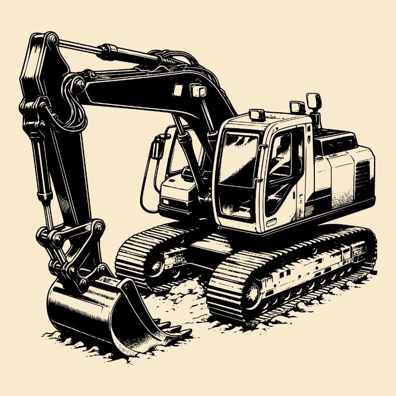 Bagger Schaufelheld und Muskelprotz mit Kabine