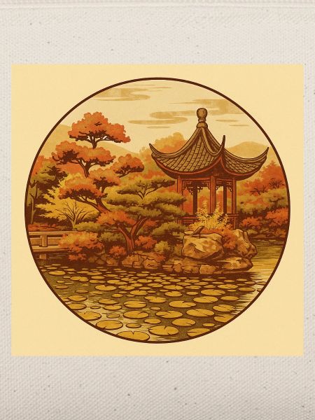 Herbstliche Zen-Pagode im Kreis