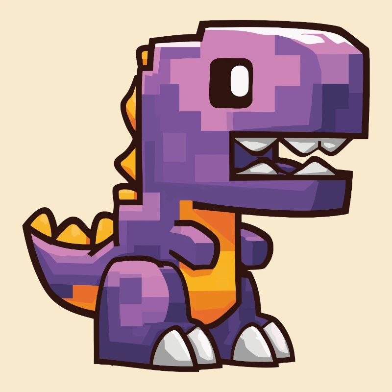 Pixel Dino – T-Rex de dessin animé violet