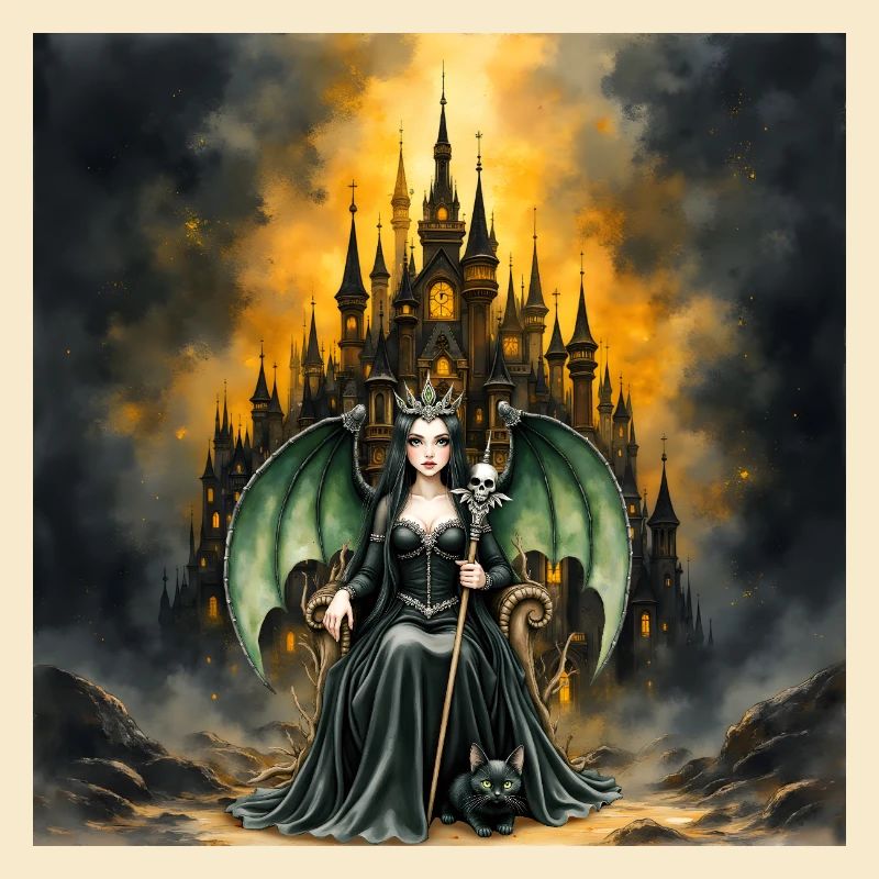 Sorcière ailée devant le château