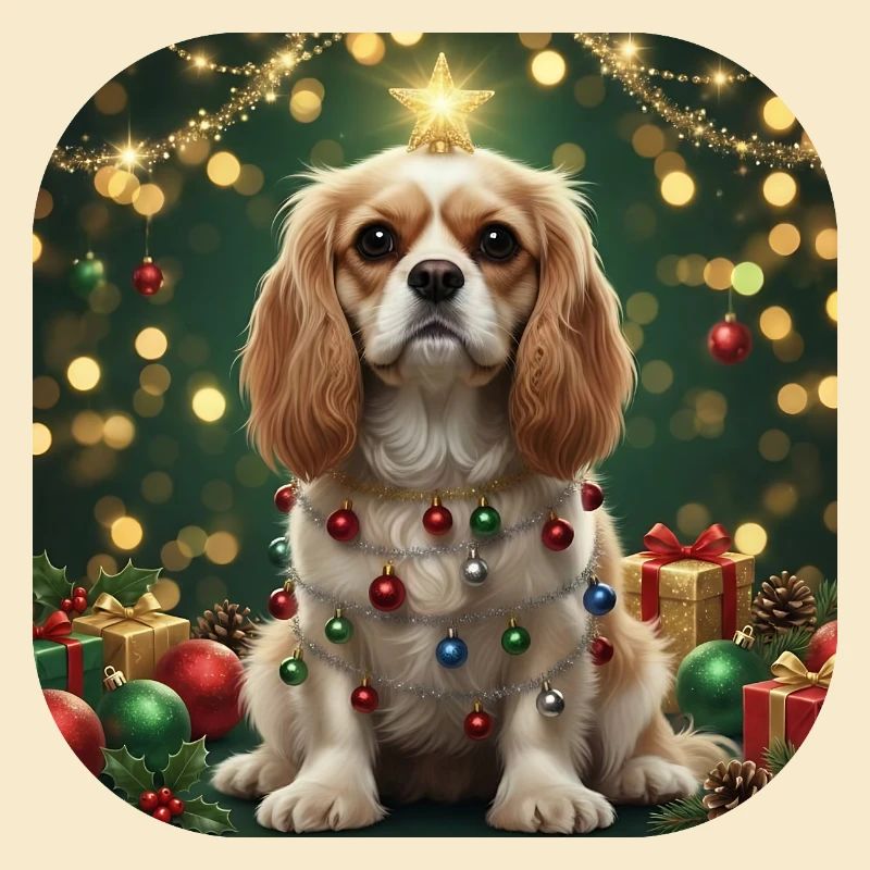 Festlicher Welpe unter Weihnachtslichterstern