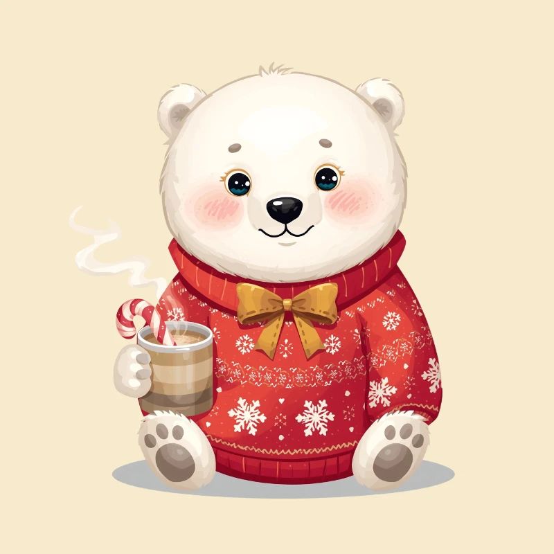 Eisbär im roten Weihnachtspullover
