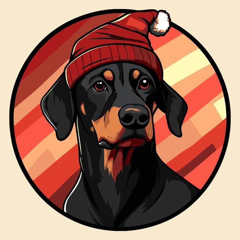 Dobermann mit Weihnachtsmütze