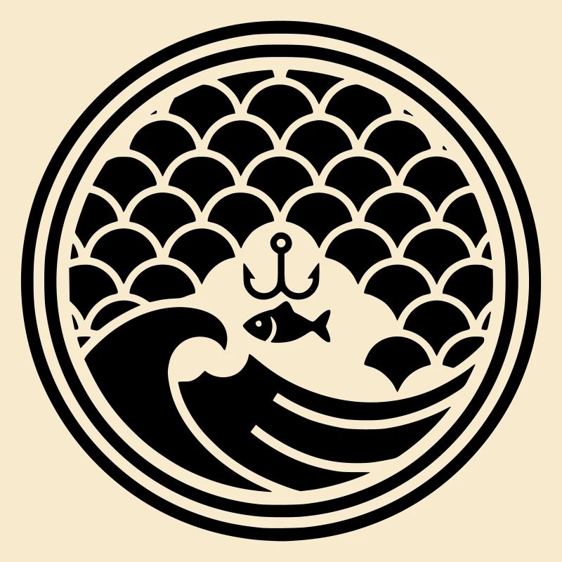 Japan Angler Wave Hook Design Vector
