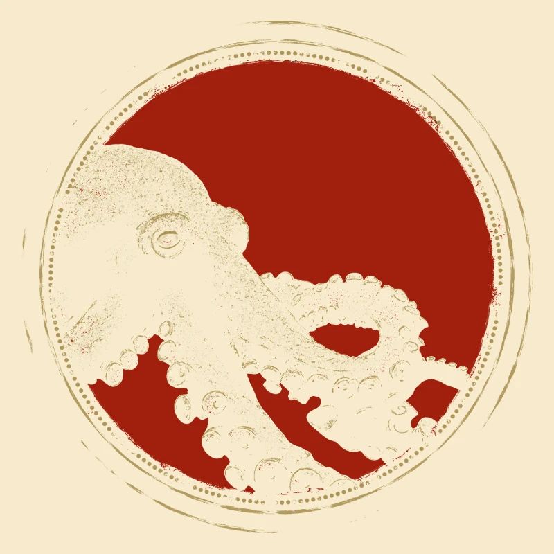 Red Circle Ink Octopus Vintage