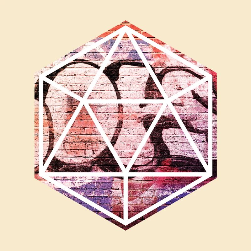 Geometrisches Graffiti-Prisma über Ziegelmauer