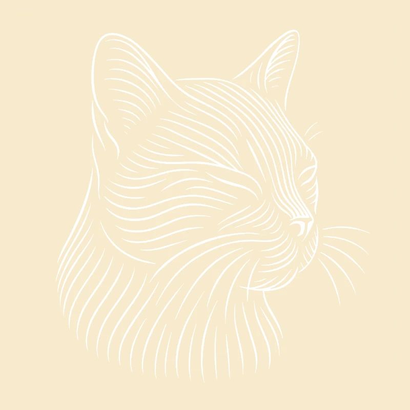 Cat Head Drawing in White