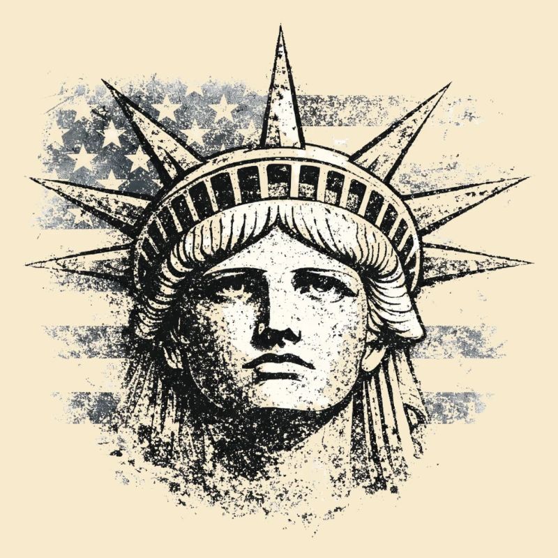 Freiheitsstatue mit US-Flagge