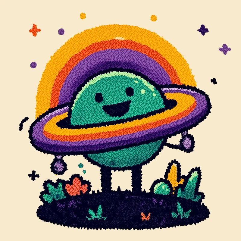 Colorful planet with ring