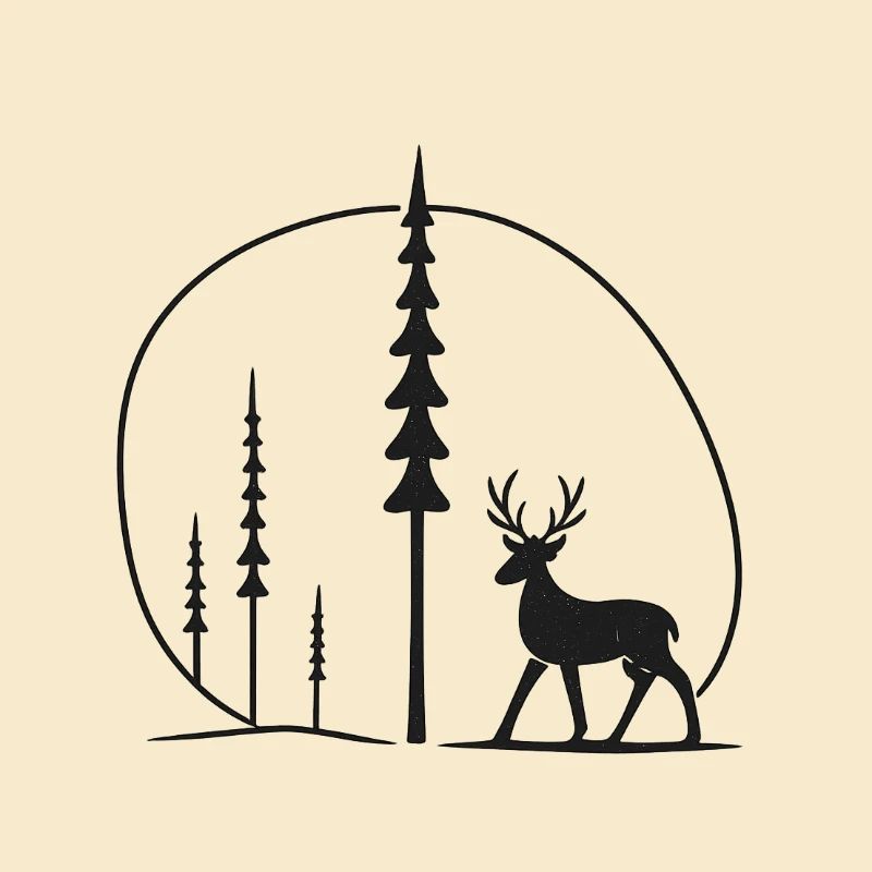 Hirschsilhouette im Waldkreis geschenkidee