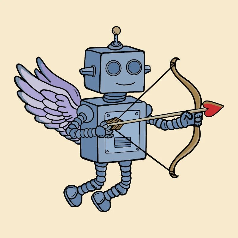 Niedlicher Steampunk-Roboter-Amor mit Herzpfeil