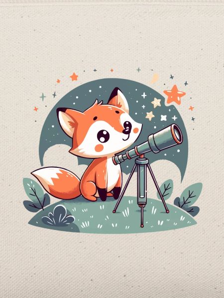Fuchs am Teleskop unter Sternen