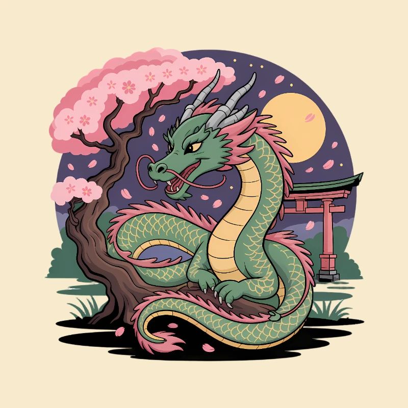 Drache Sakura unter dem Mond