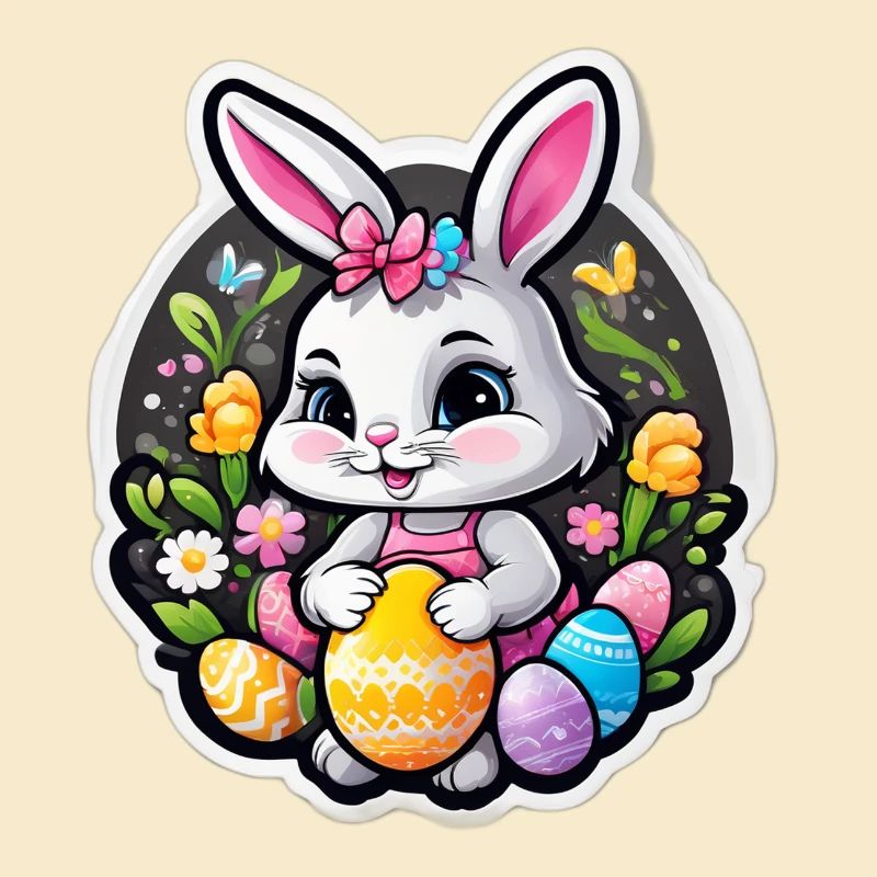 Spring rabbit and colorful eggs