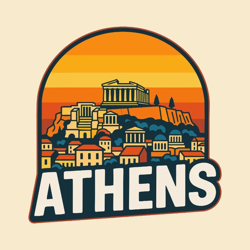 Art rétro du Parthénon du coucher de soleil d’Athènes