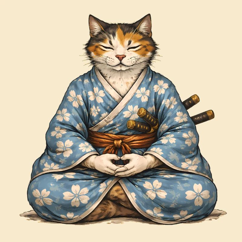 Zen-Samurai-Katzen-Meditationskimono
