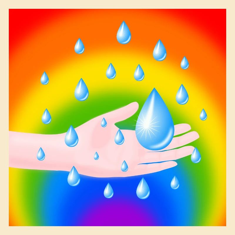 Rainbow Rain Drop and a Hand
