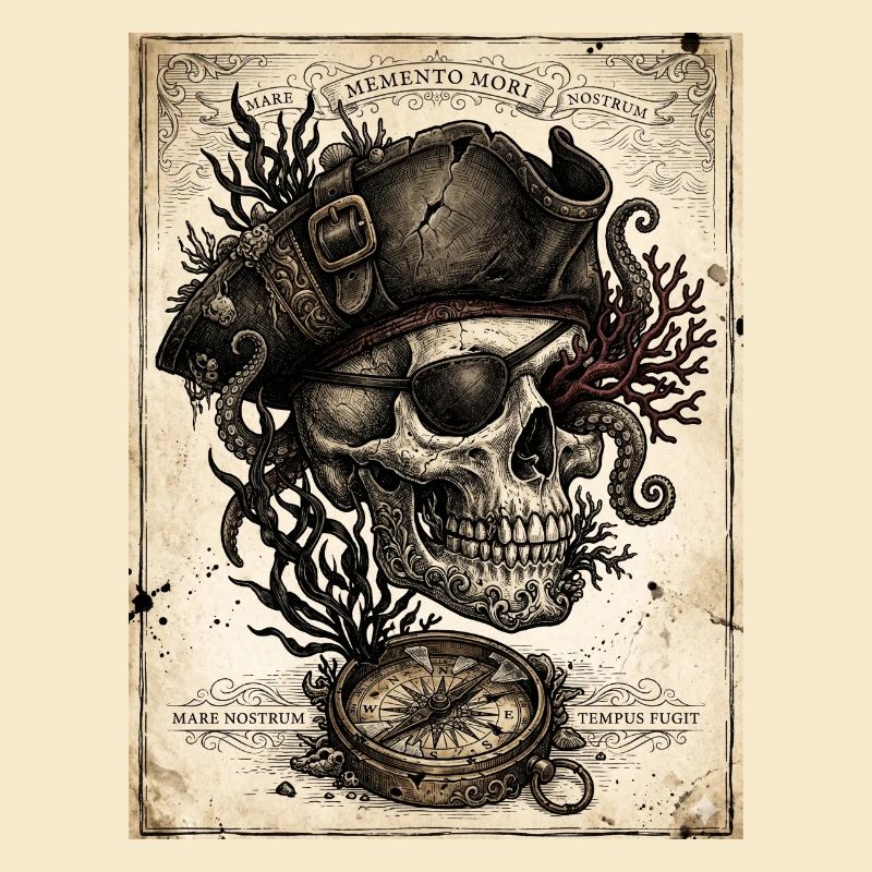 Crâne pirate et compas